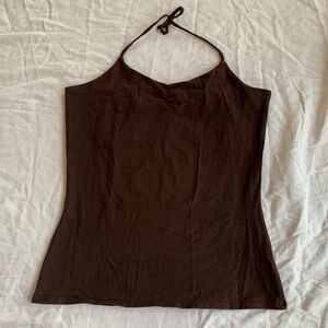 Y2K Dark Chocolate Brown Basic Halter Neck Tank Top